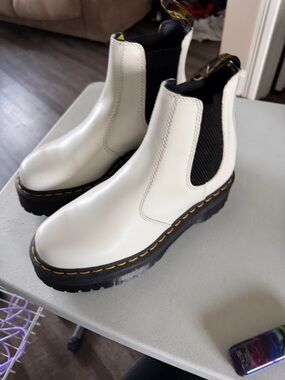 Dr. Marten White Chelsea Platform Boots with Contrast Stitching